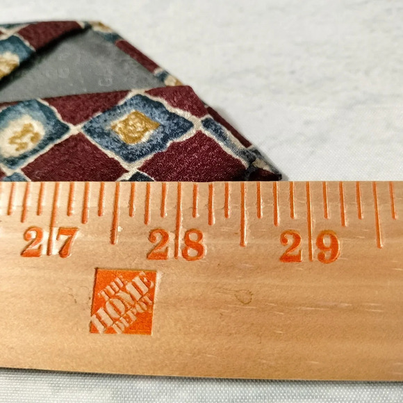 Lamberti Men's Tie Silk Maroon Blue Gold Geometric Pattern Made in Italy - Picture 7 of 8